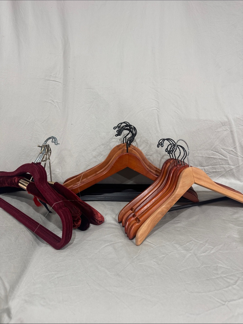 Wood and Velvet Mixed Hanger Set - Burgundy and Natural Wood